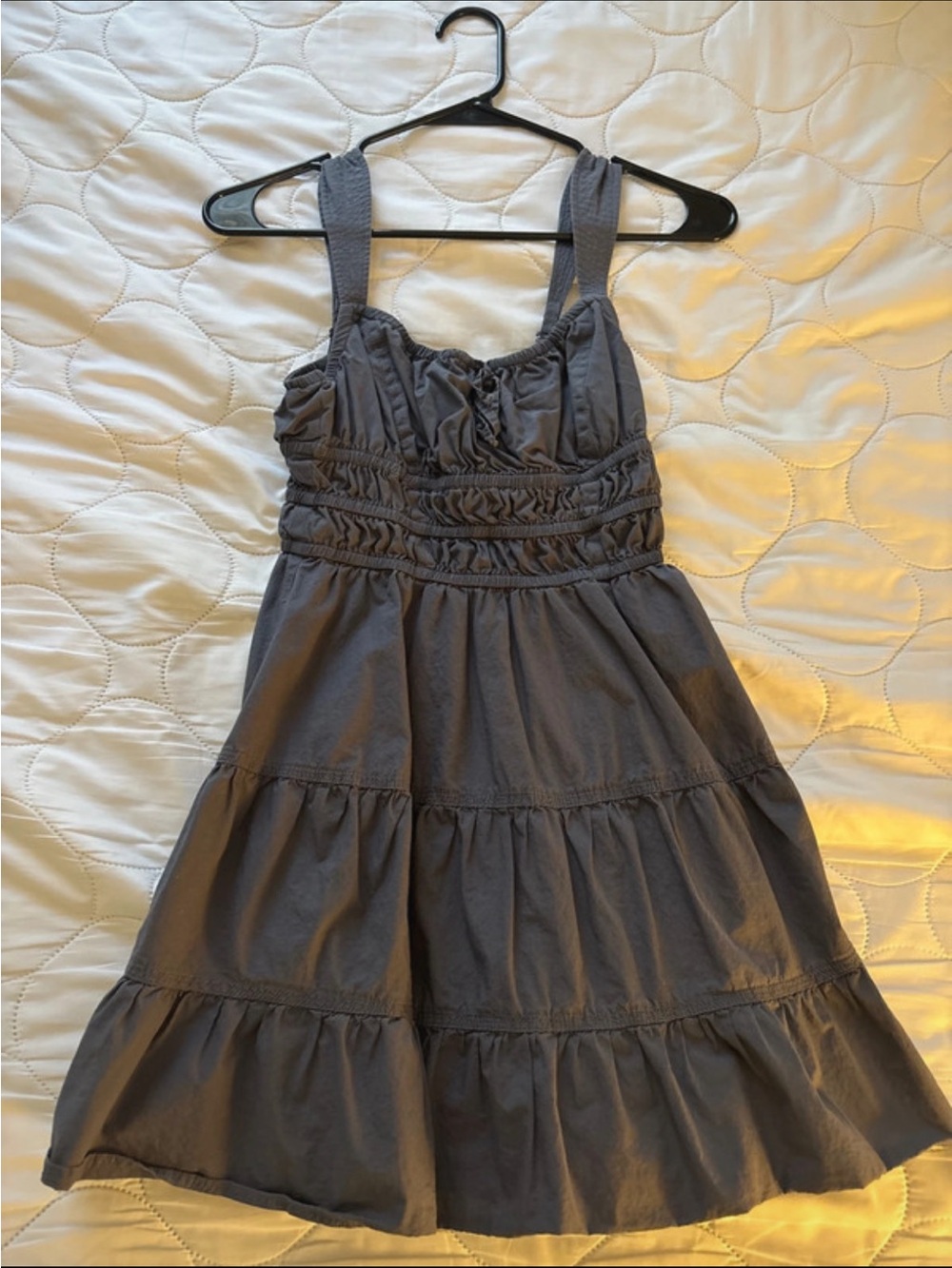 Aritzia Charcoal Smocked Tiered Mini Dress